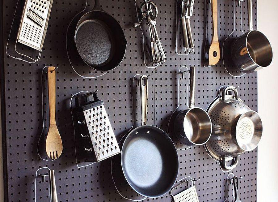 DIY Kitchen pegboard helps with easy organization