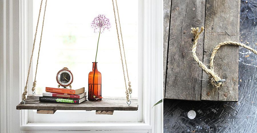 DIY hanging shelf and side table for Boho Chic interior