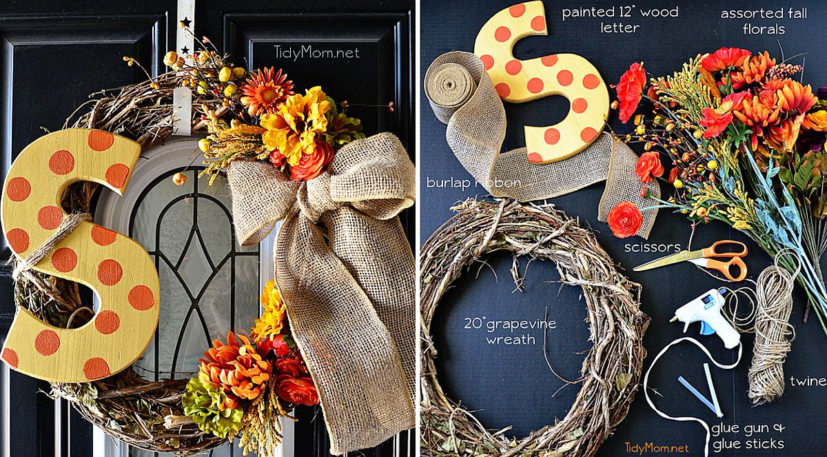 DIY monogram fall wreath