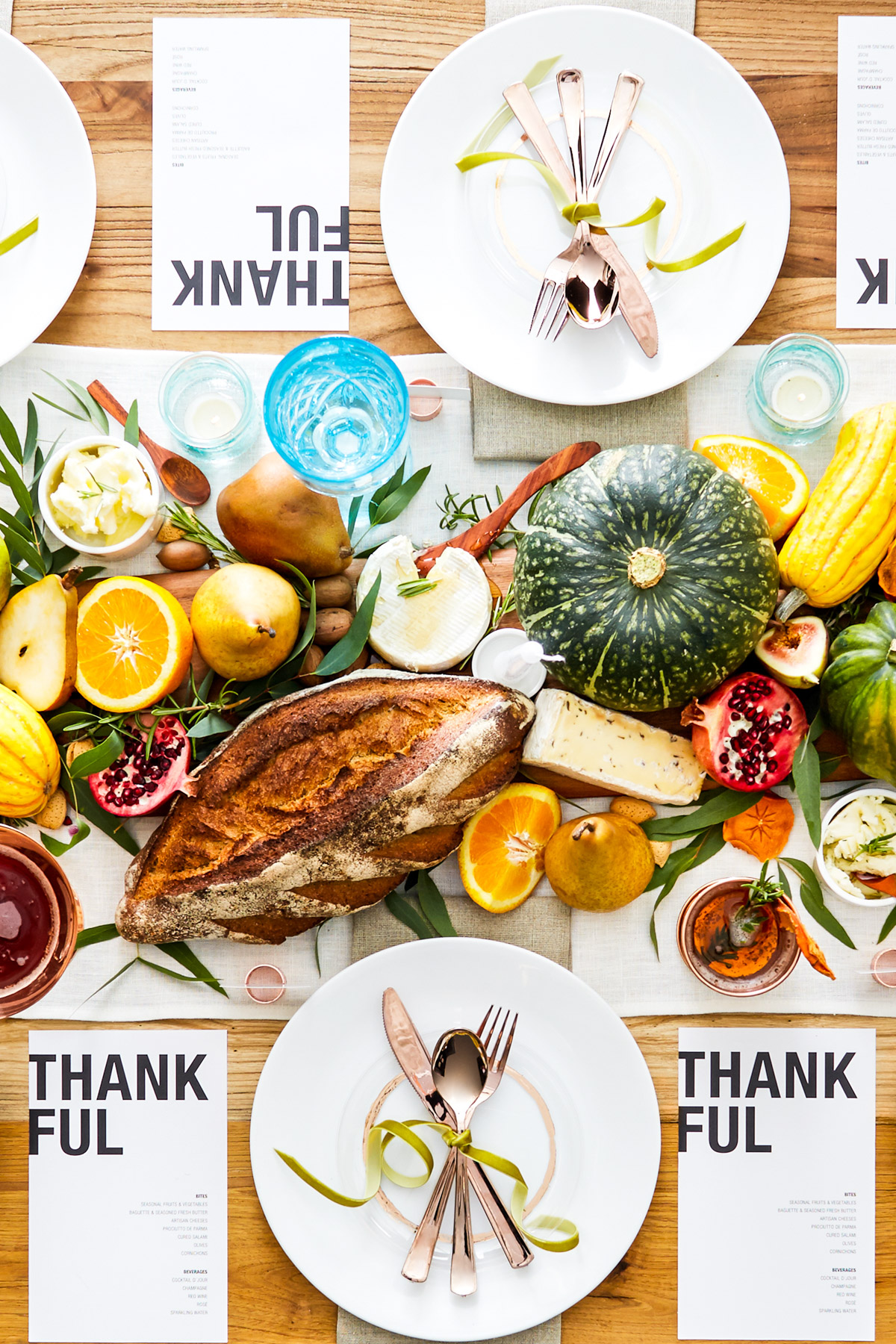 Decadent Thanksgiving table with modern menus