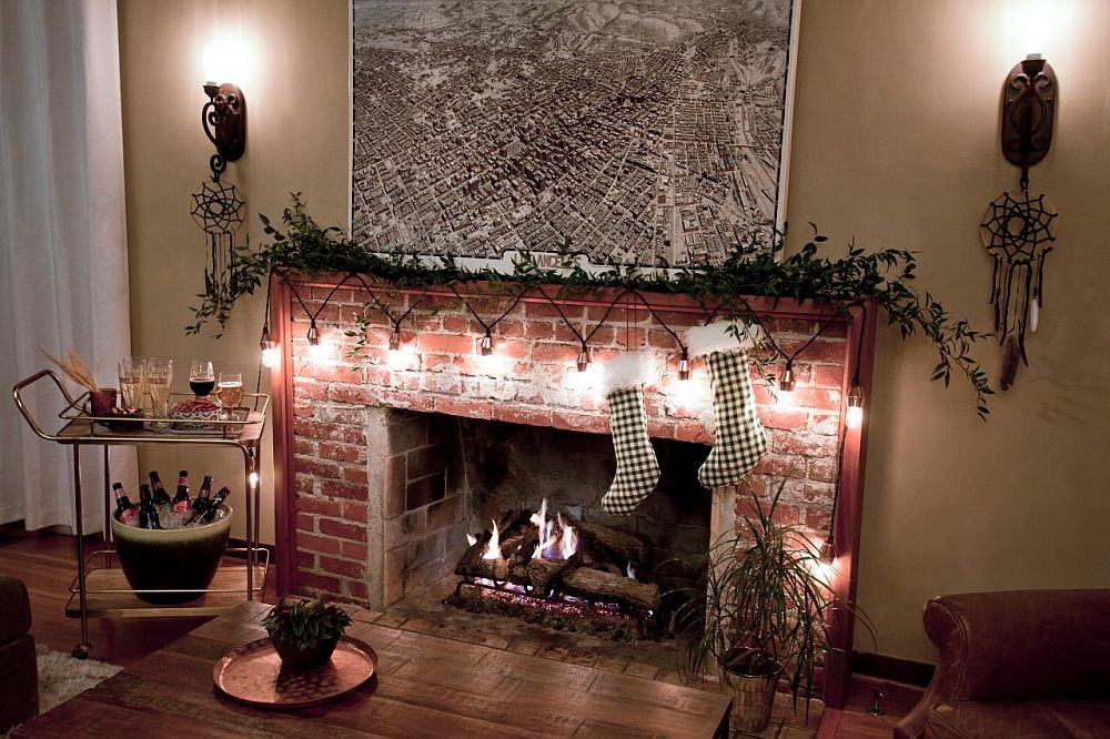 Decorate-the-festive-fireplace-mantle-with-string-lights