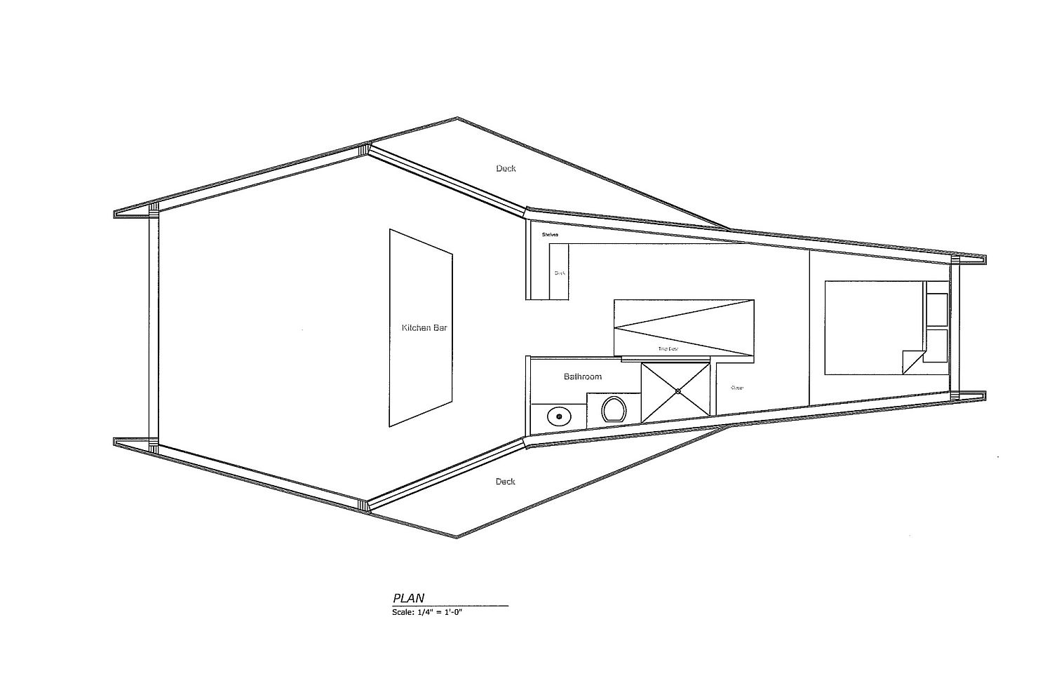 Floor plan of Inhabit treehouse with views of Catskills mountain range