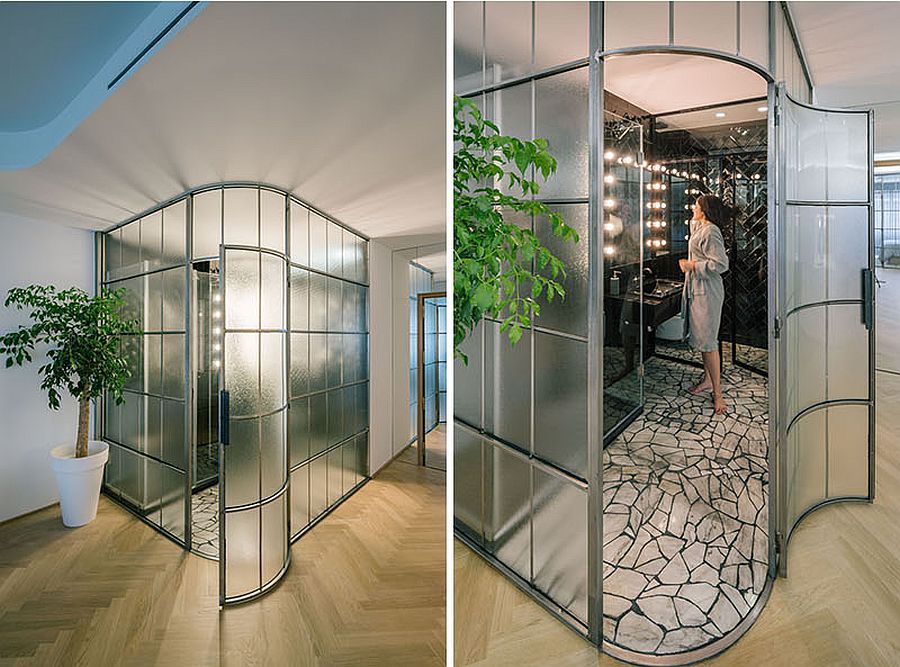 Look at the glass-walled bathroom inside the Madrid apartment