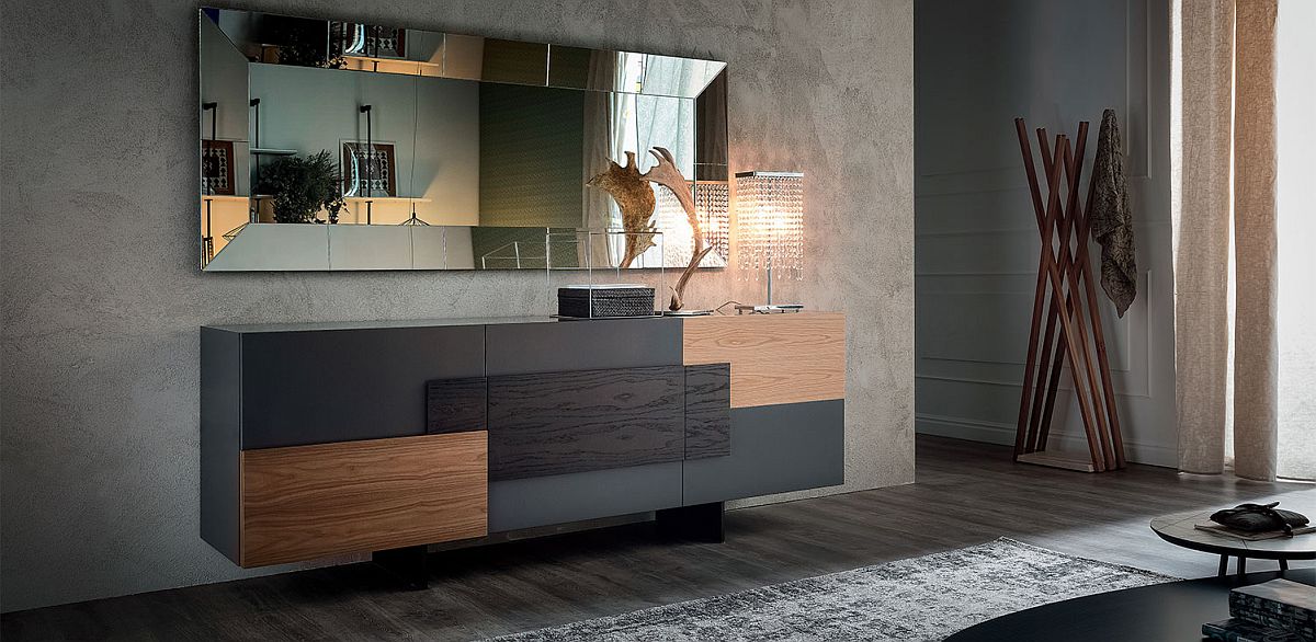 Modern sophistication coupled with wooden inserts for the sideboard