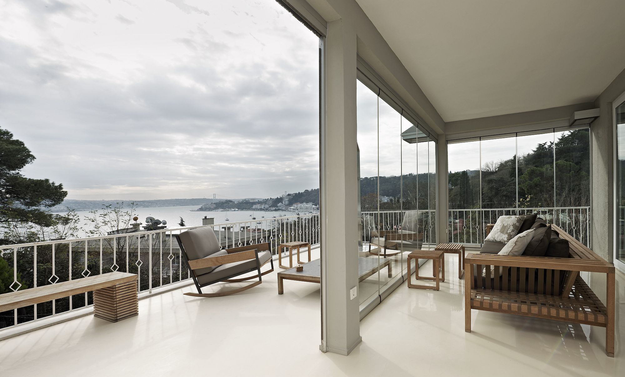 Open deck of the home with a view of the Bosphorus