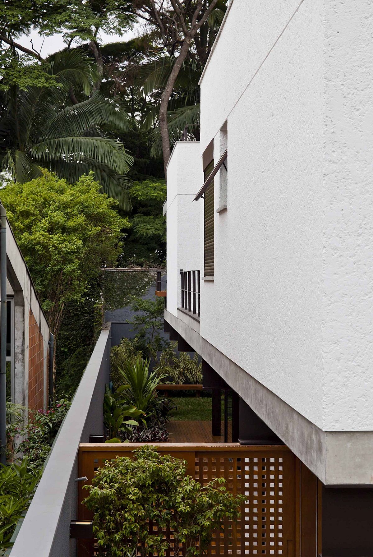 Private deck and garden at modern Brazilian home