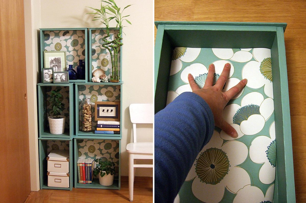 Salvaged old drawers turned into smart bookshelves