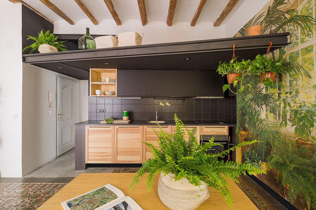 Smart structure above the kitchen offers ample storage space