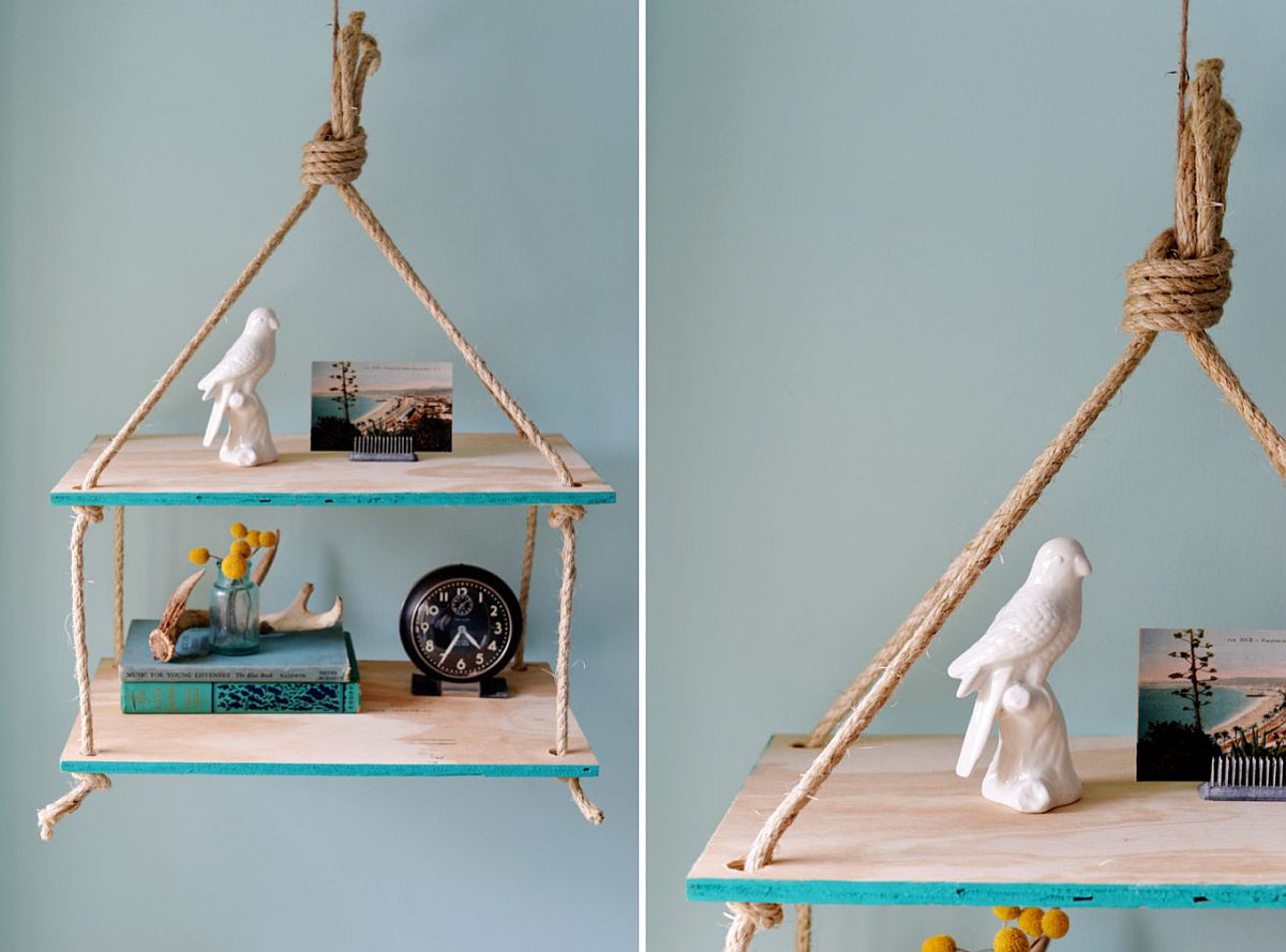 Stylish DIY hanging rope shelf