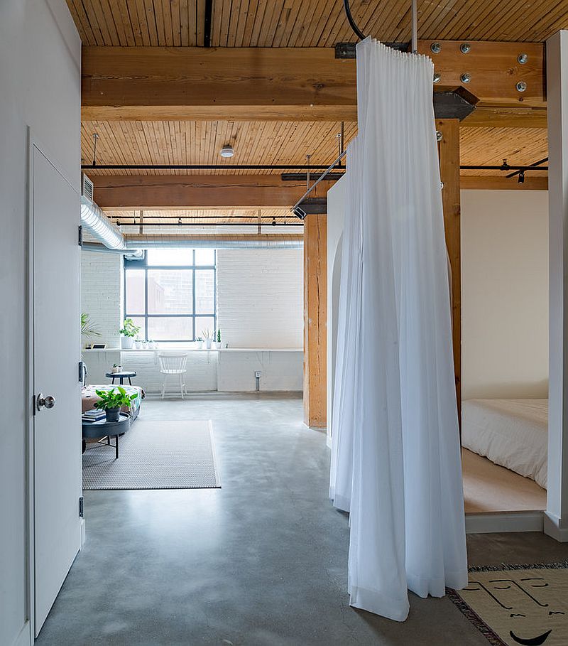 View of the open plan living area of downtown Toronto loft