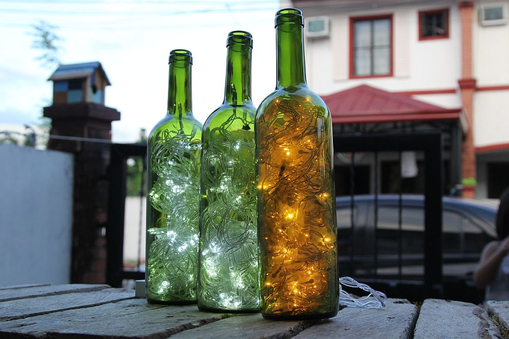 Wine bottle string lights look great all year long