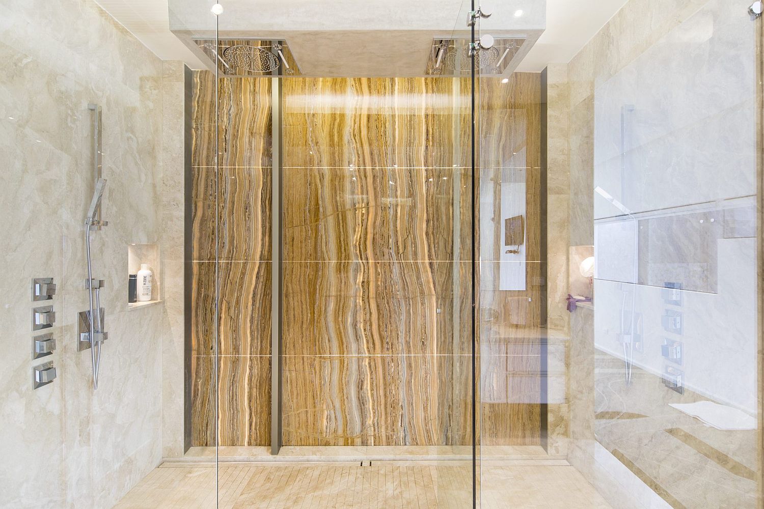 Bathroom with natural stone wall