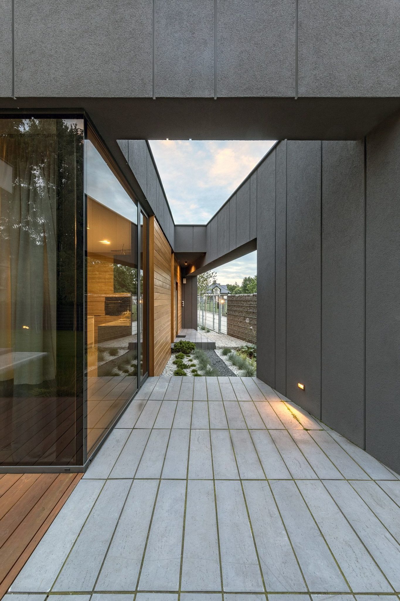 Beautifully illuminated entryway of the FIL House