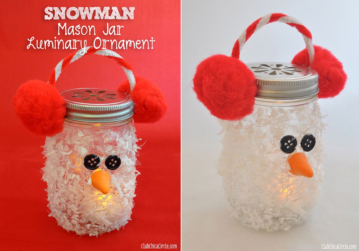 Snowman mason jar luminary ornament