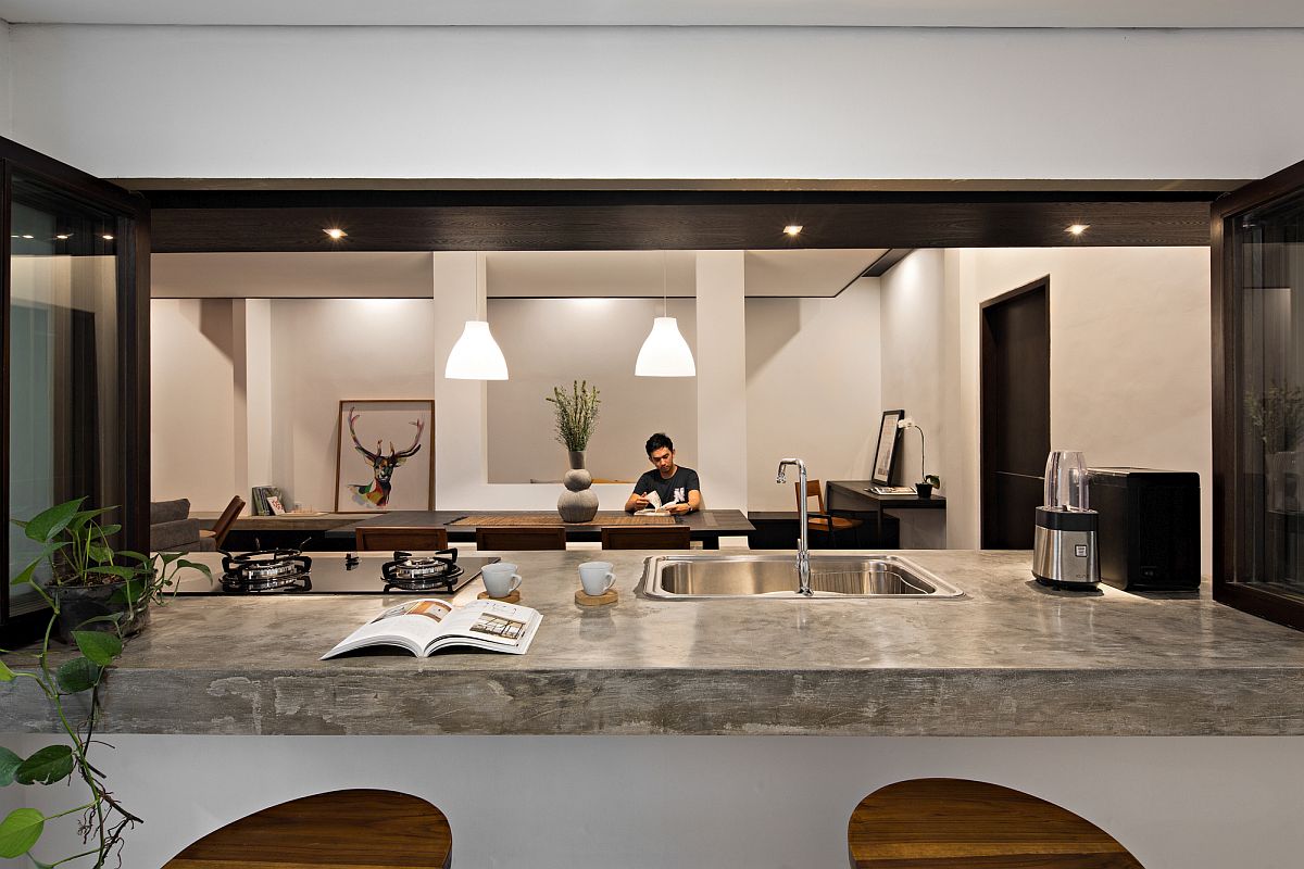 Cement breakfast bar and kitchen of the Balinese home