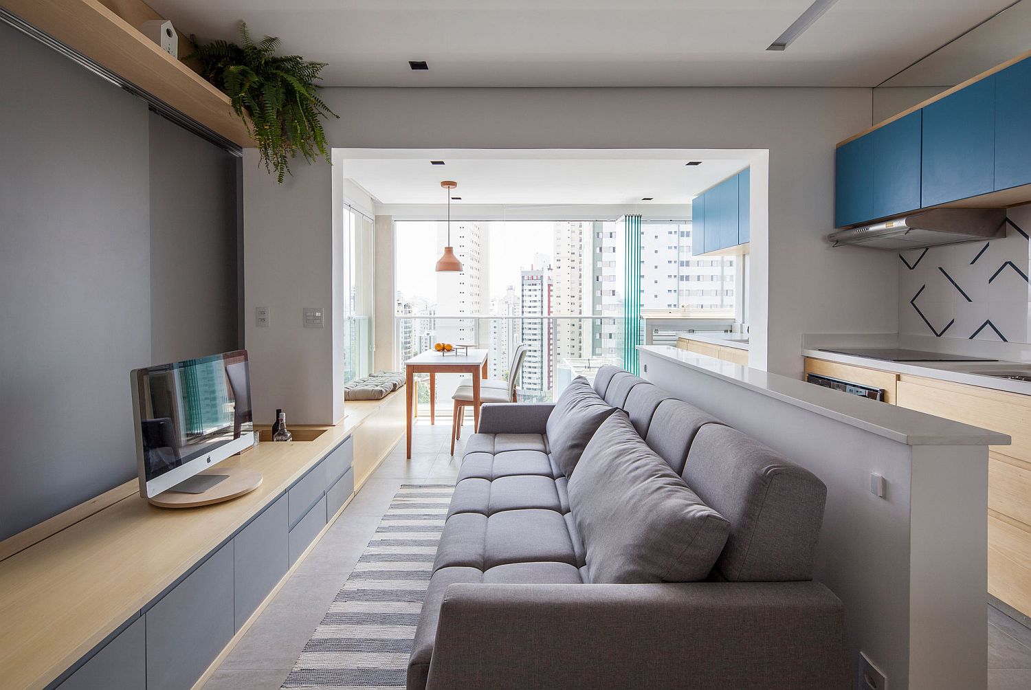 Comfy living area with plush sofa in gray