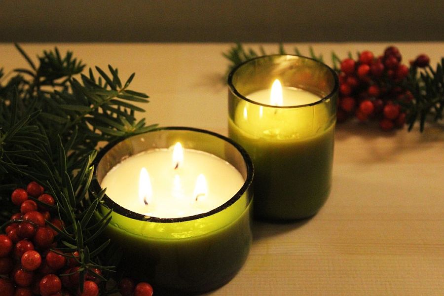 DIY glass bottle Christmas candles