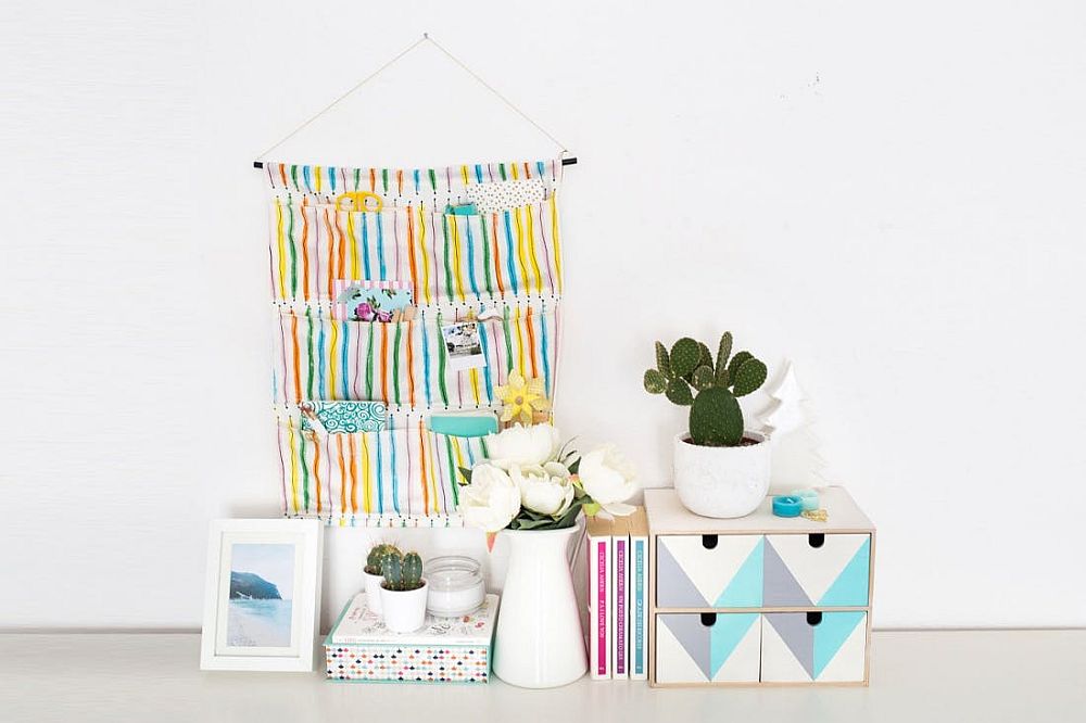 DIY Hanging storage bag for modern home office and crafting space