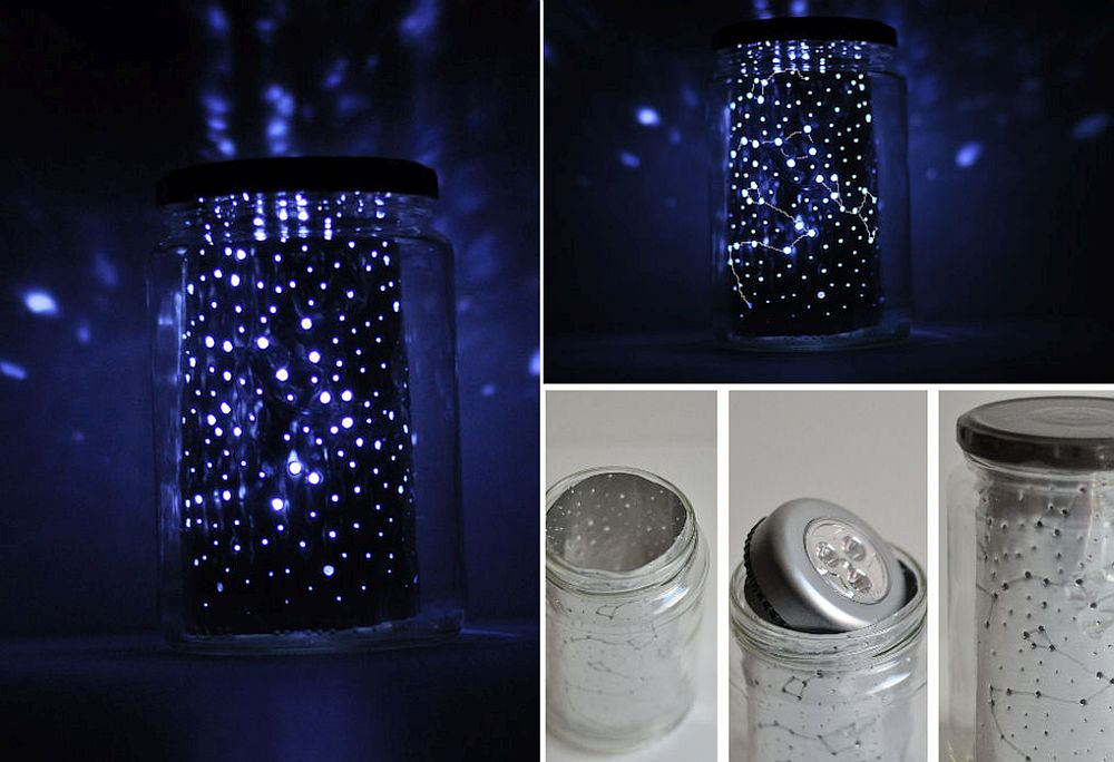 DIY constellation jar also serves as a great bedside table