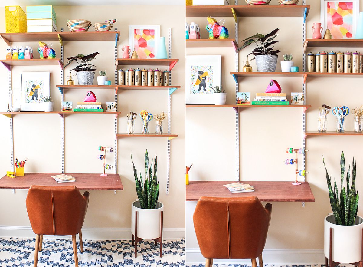 DIY-wall-mounted-desk-and-shelving-with-multi-colored-charm