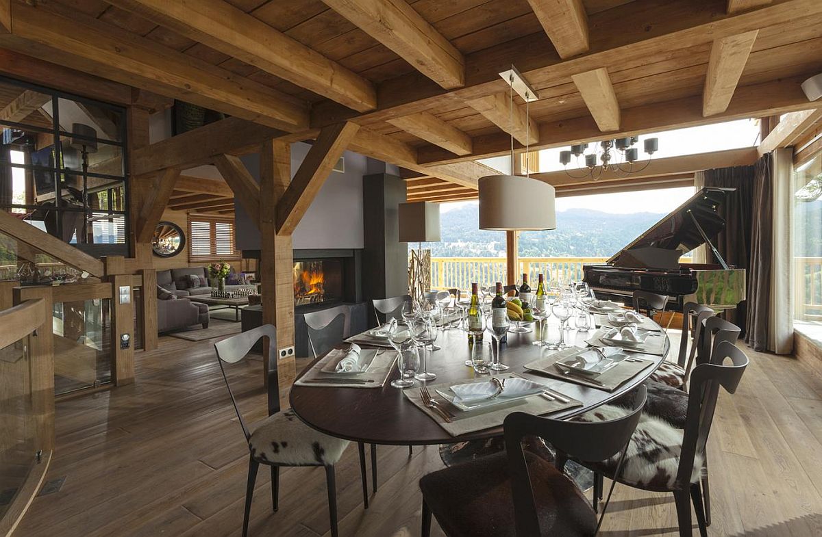 Dining area of the chalet with majestic alpine views