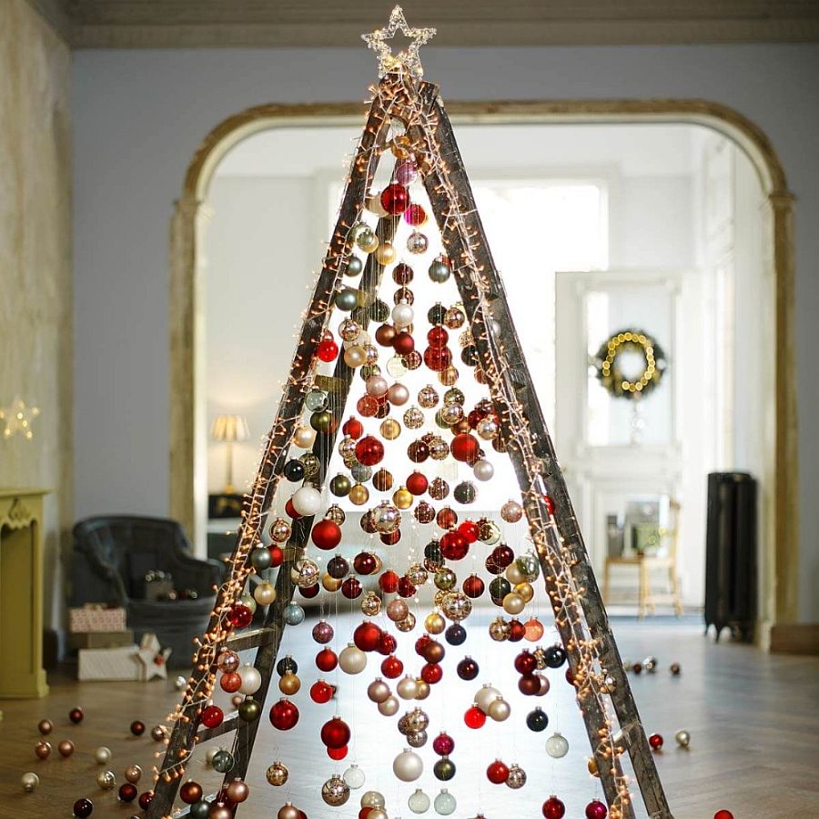 Easy to craft and minimal structure decorated with Christmas ornaments