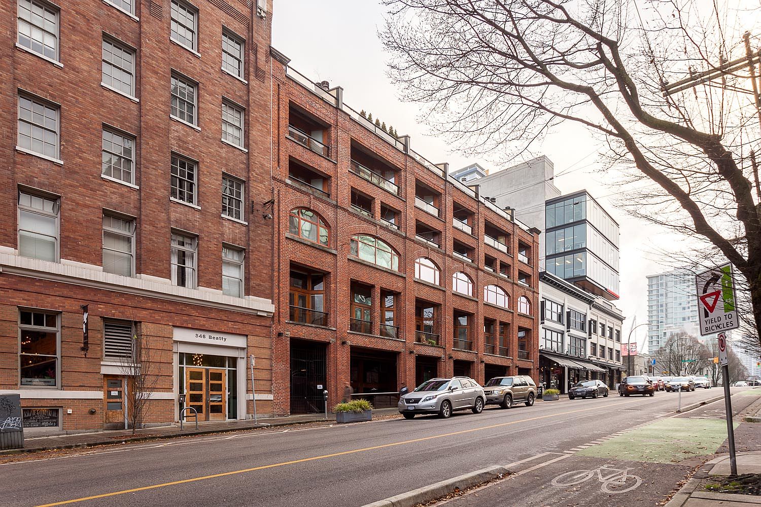 Exterior of the original Crane Lofts building turned into modern residential structure