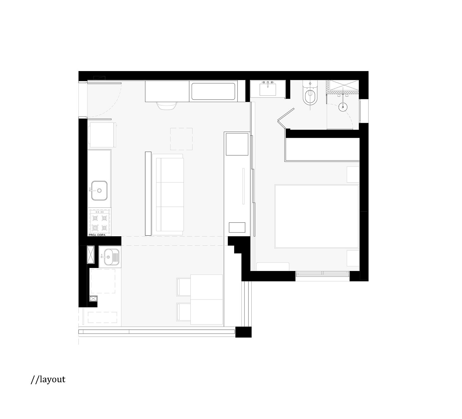 Floor plan of small apartment in Sao Paulo