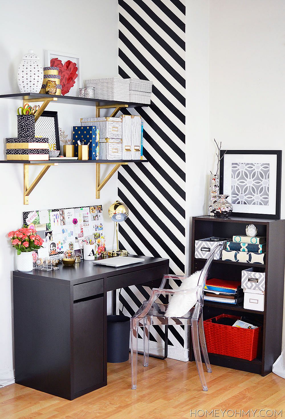 Home Office Storage and Organization - white house black shutters