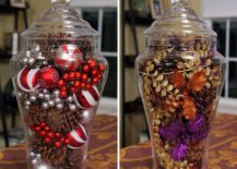 Glass-jar-filled-with-Christmas-ornaments-makes-for-easy-Holiday-decor-217x155