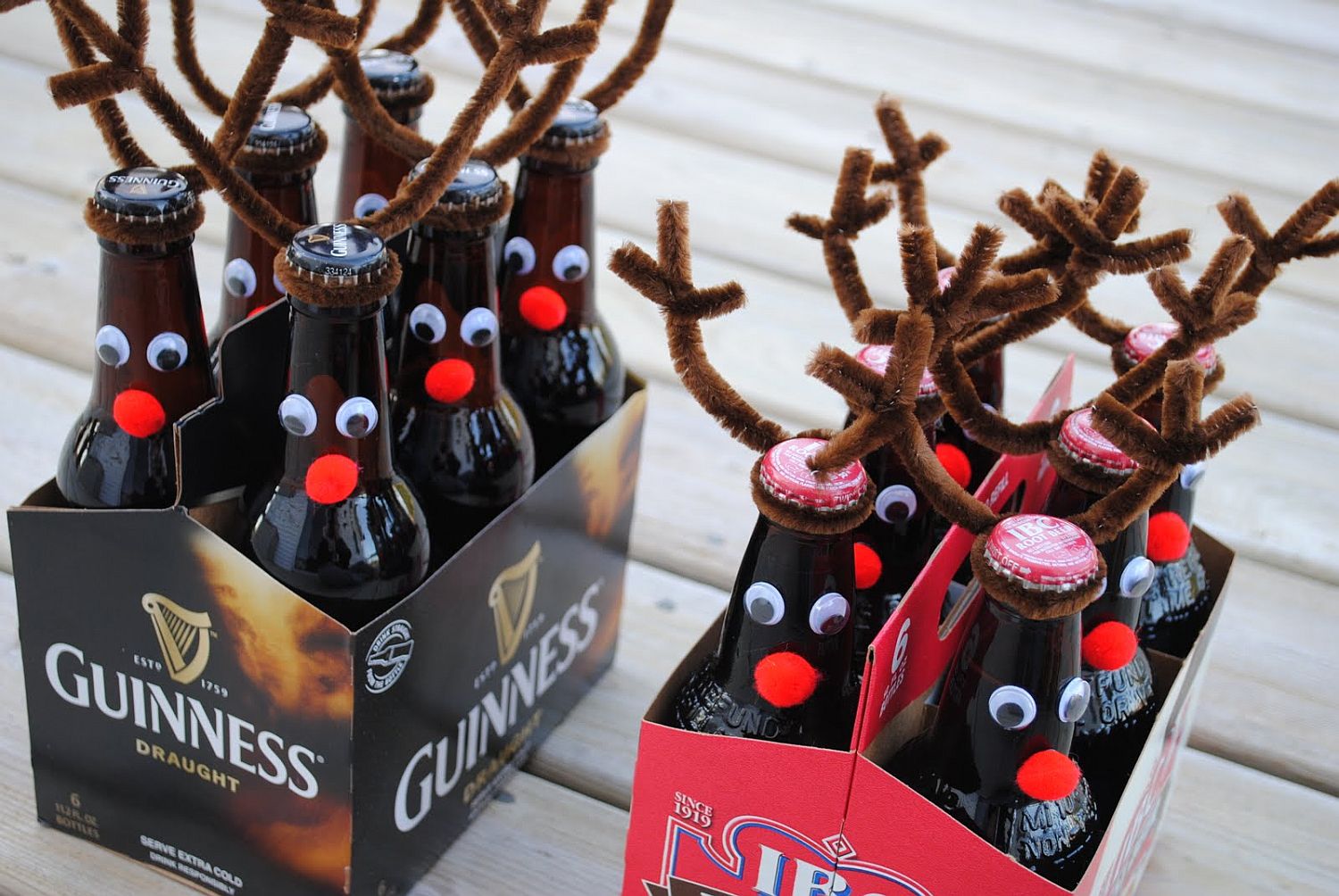 Homemade beer bottle reindeers also make great gifts for friends