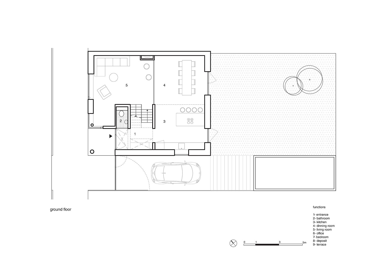 Lower level floor plan of the Informal Cube