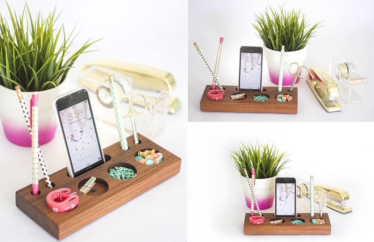 Modern Desk Organizer crafted using a Block of Wood