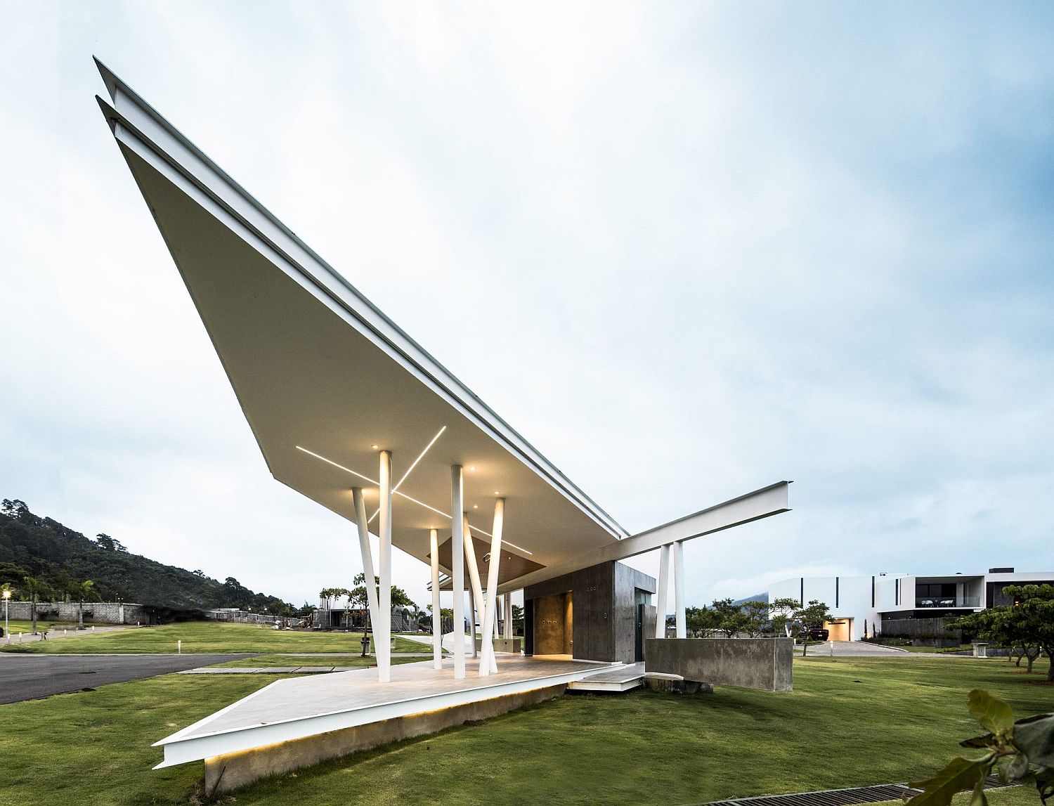 Roof of the covered pavilion with butterfly design