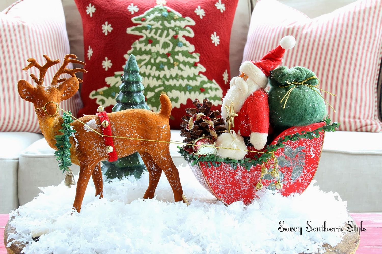 Santa and his sleigh make a fabulous coffee table centerpiece that steals the spotlight