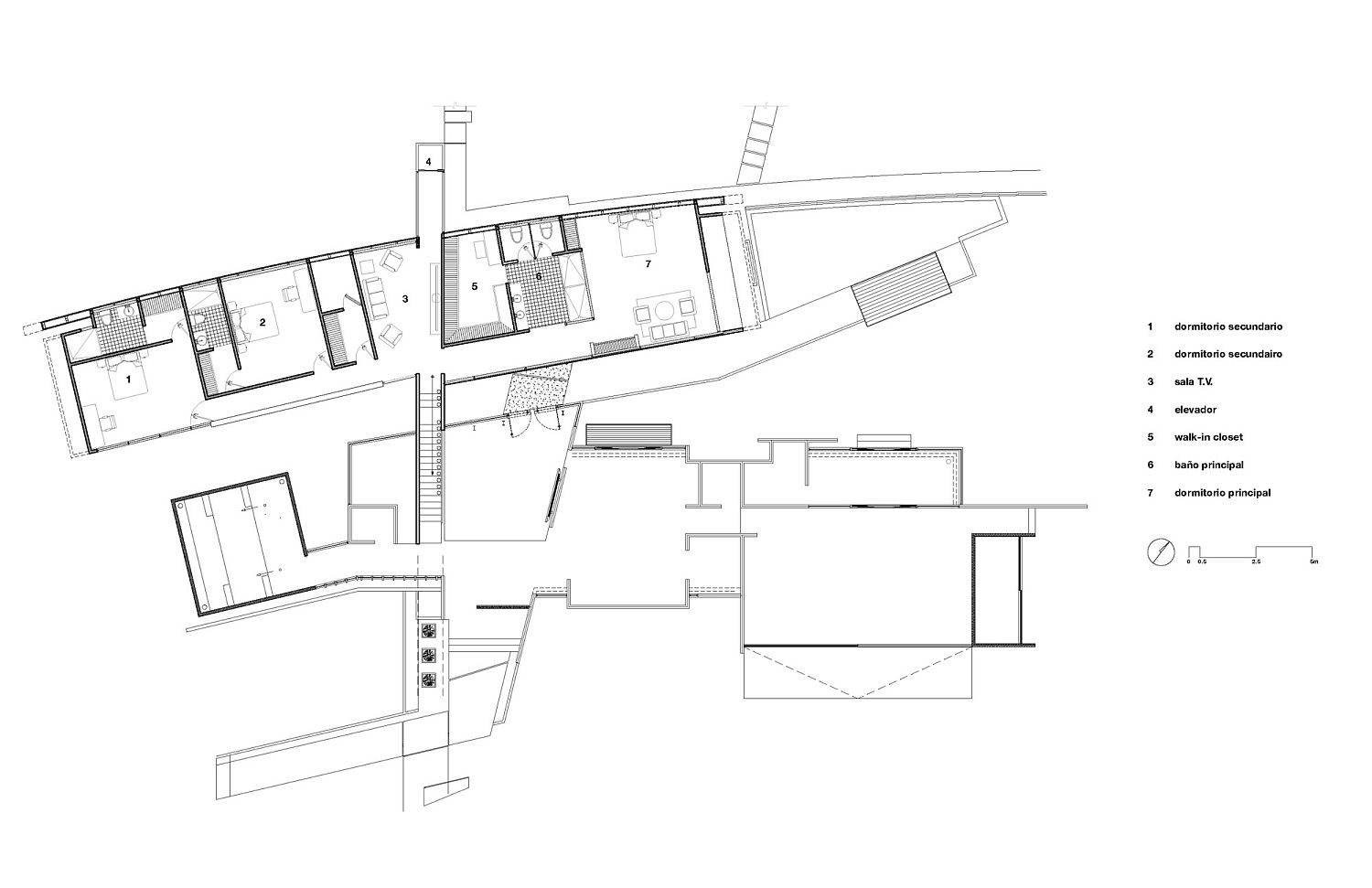 Second floor plan of contemporary house in Costa Rica