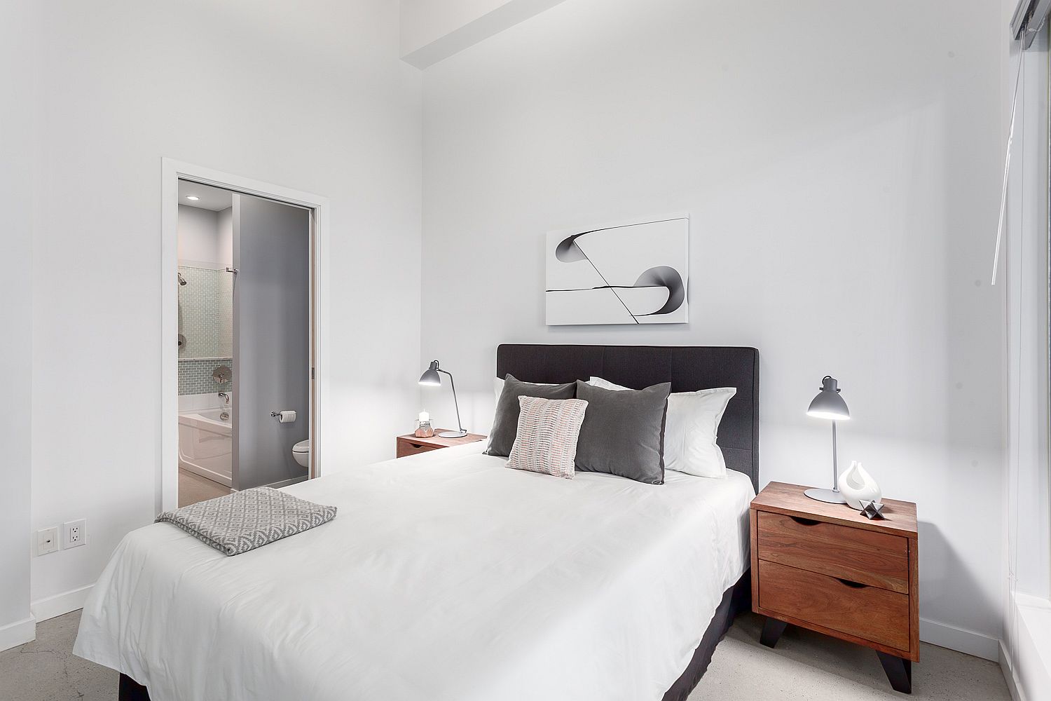 Serene and stylish contemporary bedroom in white