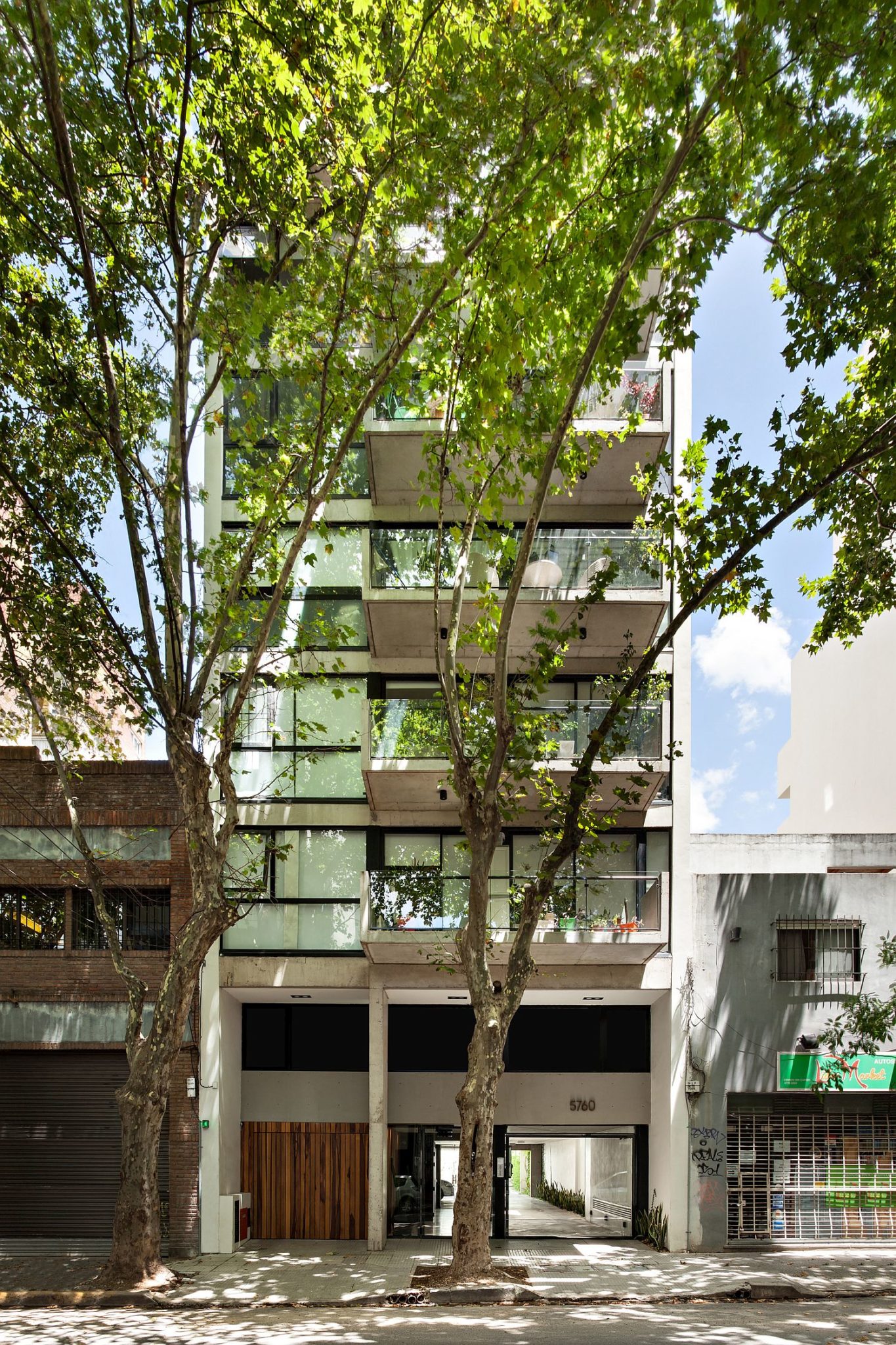 Street facade of the revamped residential building in Buenos Aires