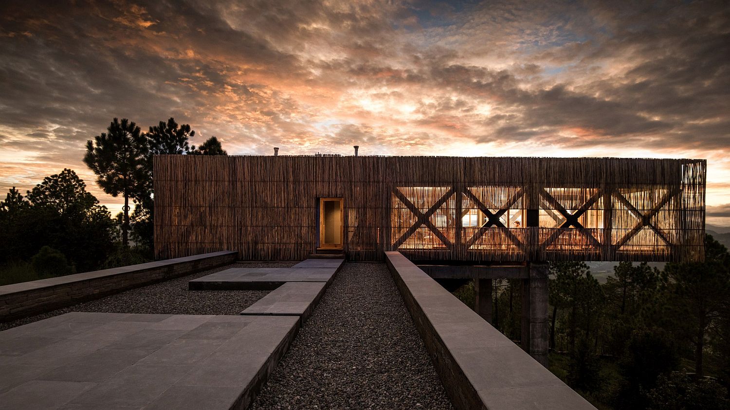 Bamboo exterior of contemporary hotel in Uttarakhand