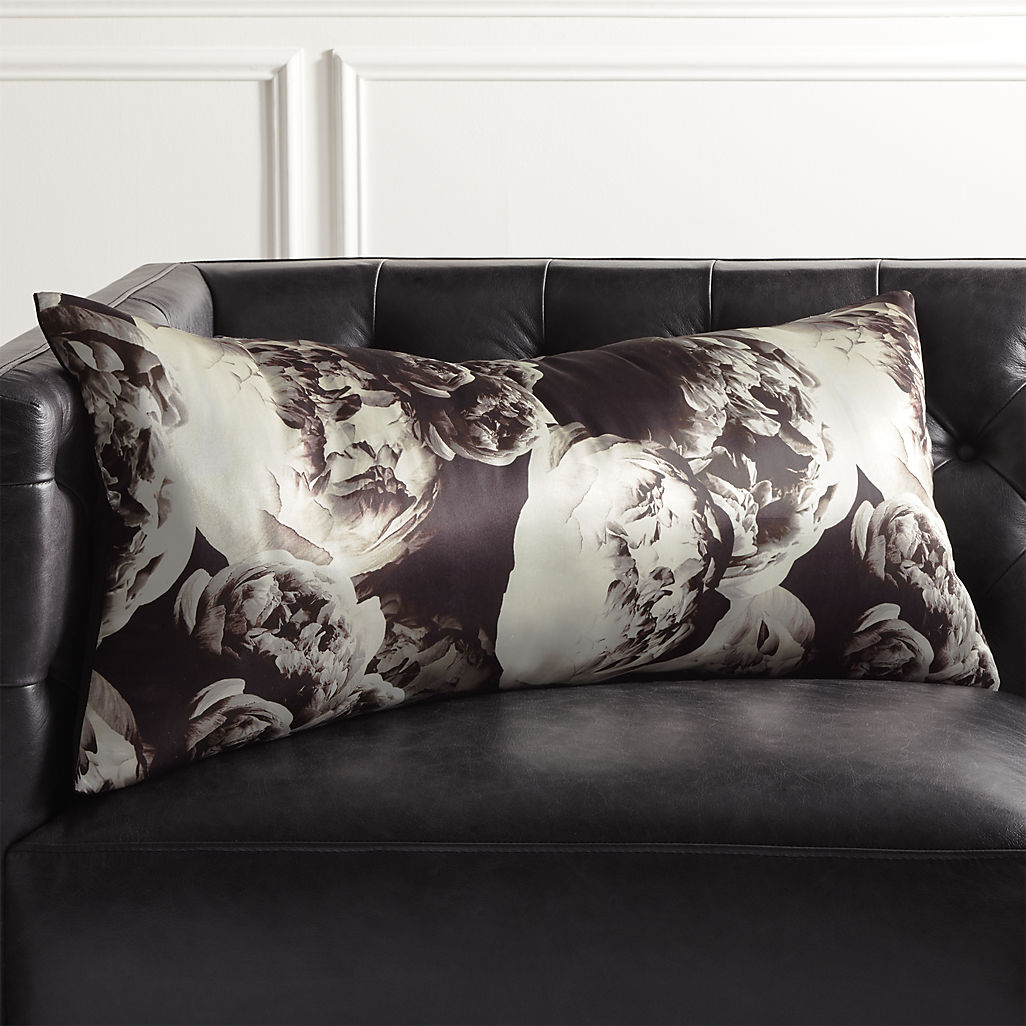 Black and white silk floral pillow