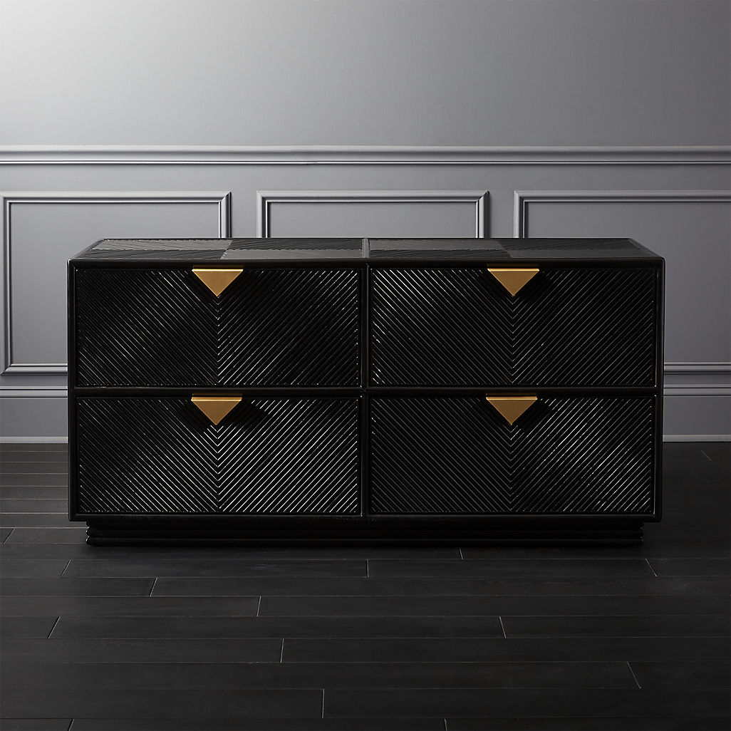 Black dresser featuring a chevron pattern