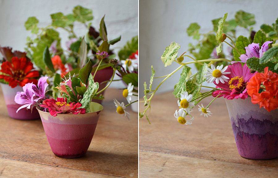 Dip dyed cups turned into fabulous planters