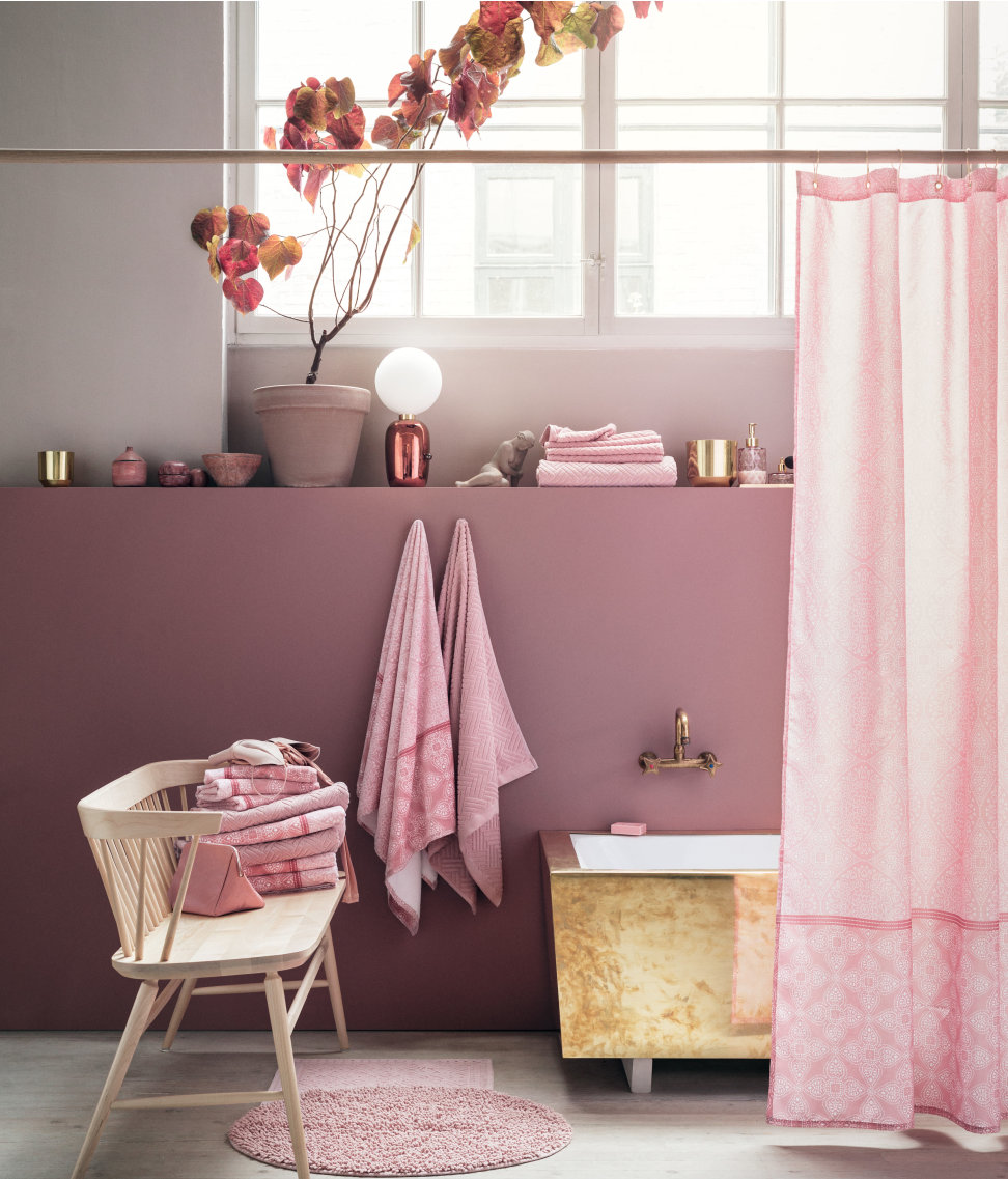 Dusty rose powder room with pink accents