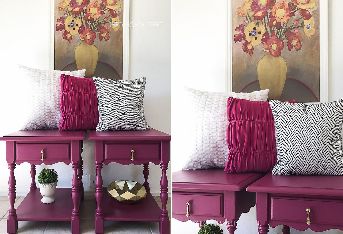 Give your old nightstand a makeover with purple paint