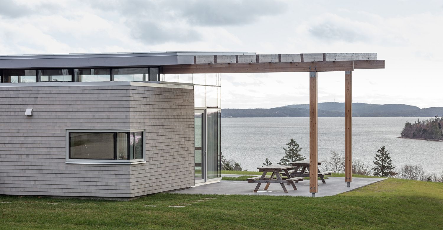 Lovely overhang adds to the outdoor deck with ocean views