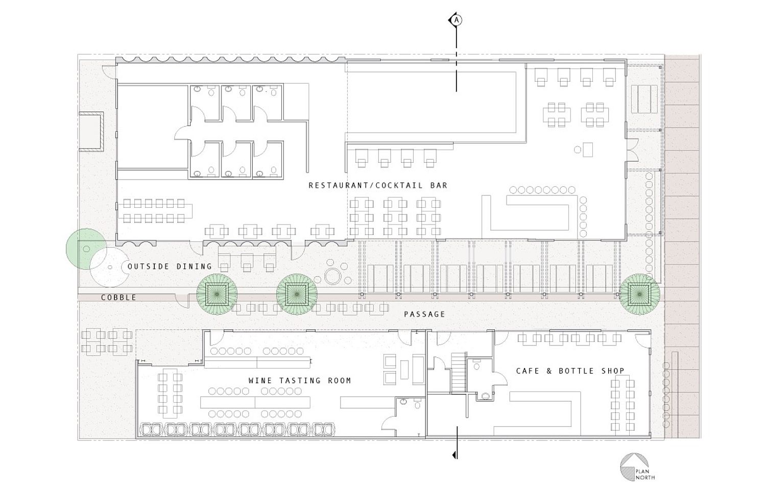 Lower level floor plan of Quonset Project