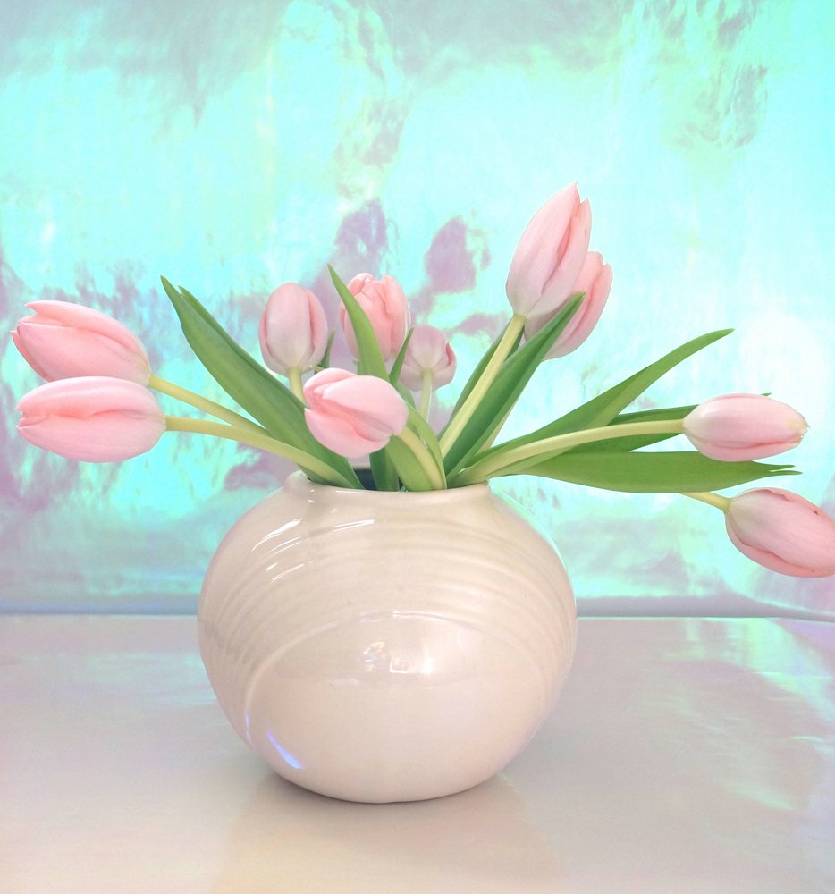 Pink tulips in a Deco vase