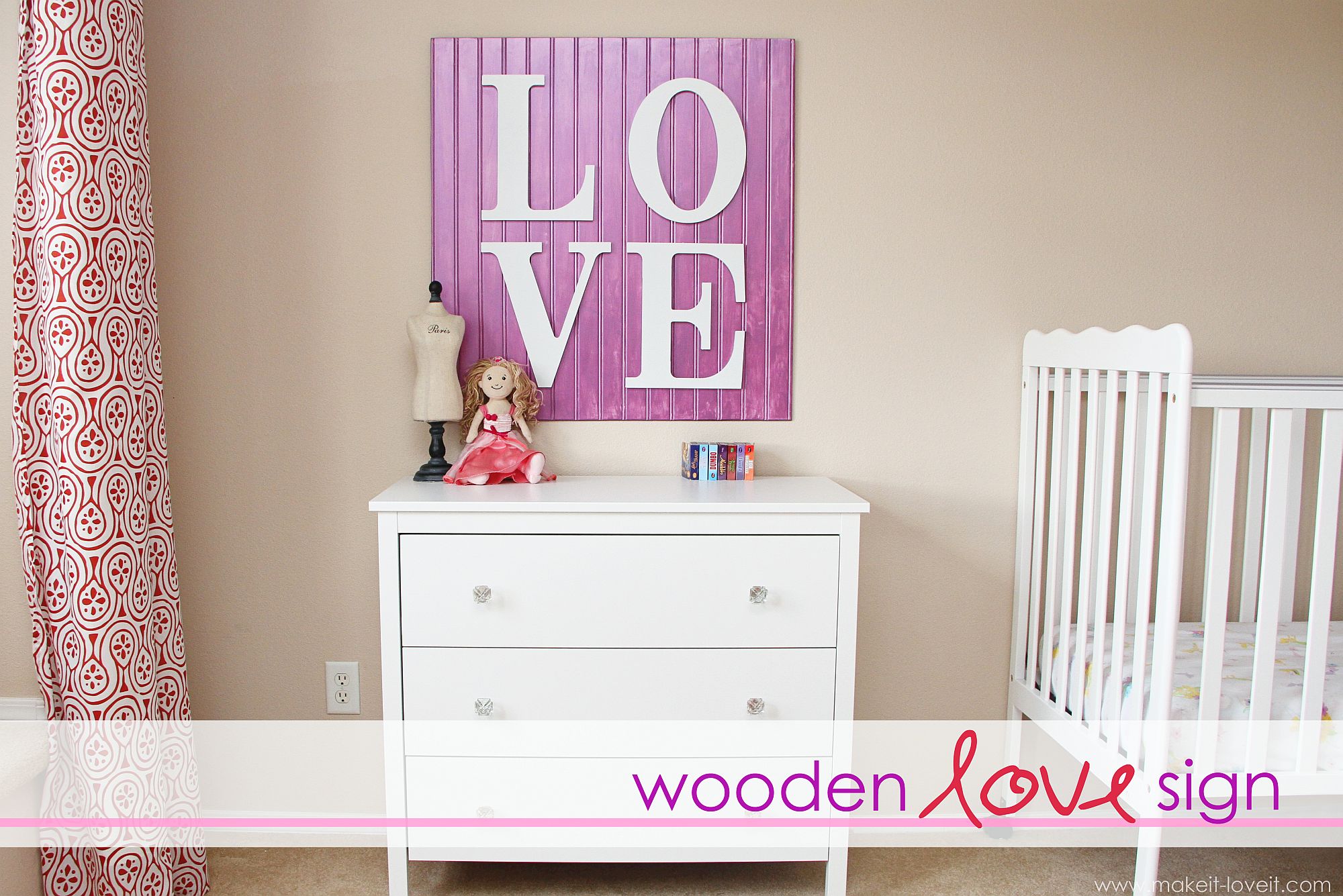 Striking and classy wooden love sign in purple