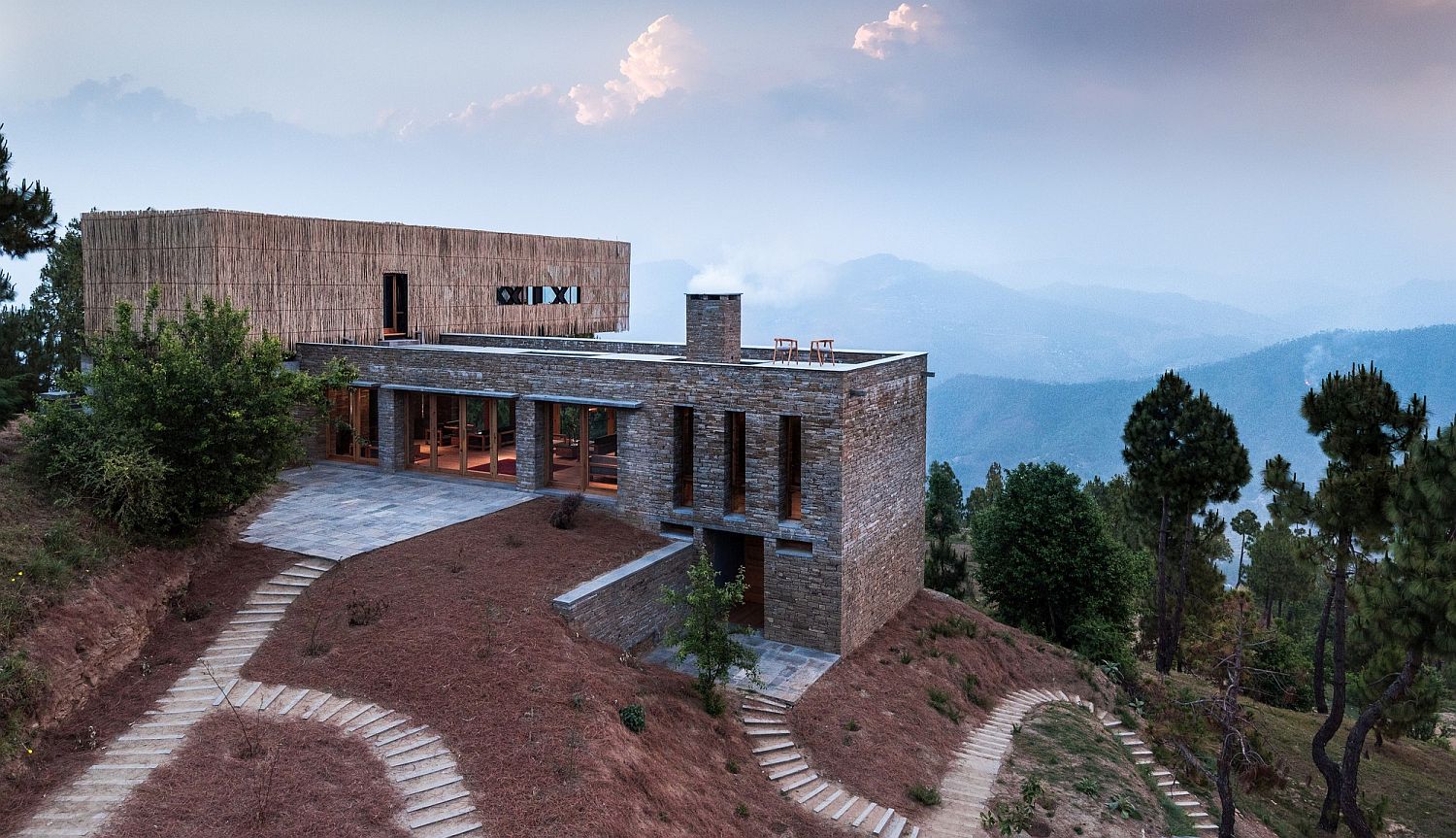 Stunning-hillside-hotel-in-Indian-Himalayas-with-a-view-of-Indias-second-tallest-mountain