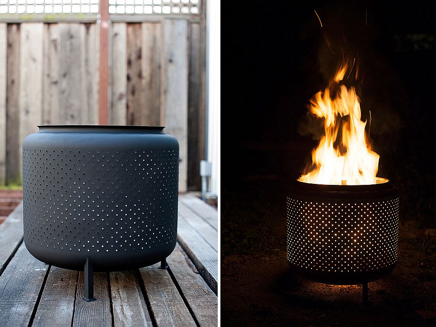 Upcycled washing machine drum fire pit DIY